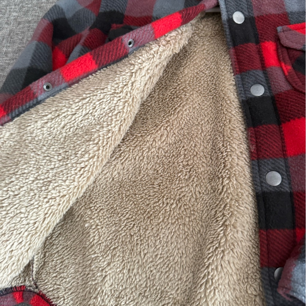 Eddie Bauer Red  and Black Plaid Fleece Jacket - Picture 2 of 3